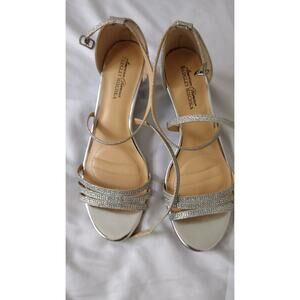 Badgley Mischka Shoes Womens Size 10 Silver Glitter Wedge Strappy Sandals Formal